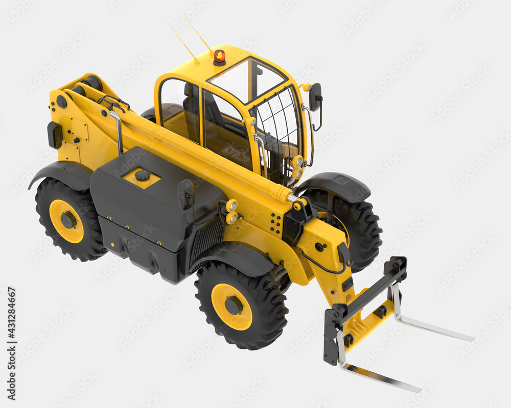 Poster telehandler isolated on background. 3d rendering - illustration