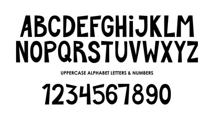 Bold pen font vector, handdrawn uppercase alphabet letters and numbers