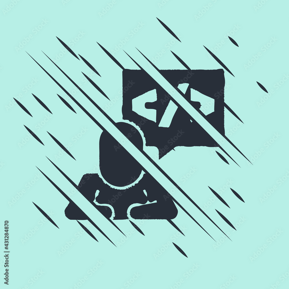 Wall mural black web design and front end development icon isolated on green background. glitch style. vector