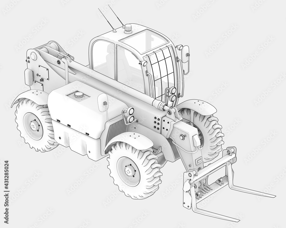 Poster telehandler isolated on background. 3d rendering - illustration