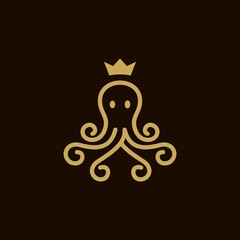 octopus with golden crown icon logo design line vector Illustration © Ramosh Artworks