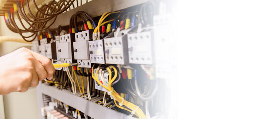 Electrician measurements with multimeter tester System ready.