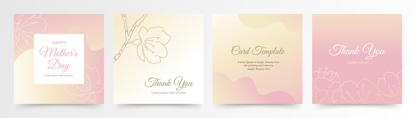 Set square abstract modern background with delicate flowers and colored shapes.Pink trendy vector template for greeting card,invitation, banner,poster, flyer,wedding backgrounds,social media wallpaper