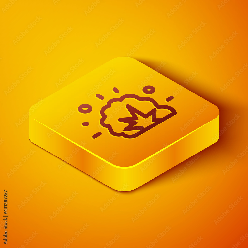 Aufkleber isometric line bomb explosion with shrapnel and fireball icon isolated on orange background. yellow 