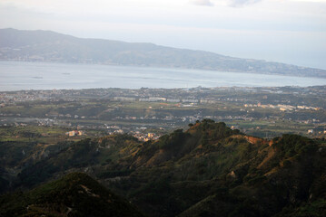 Sunset winter landscape and seascape panorama. Southern Italy, 2010.