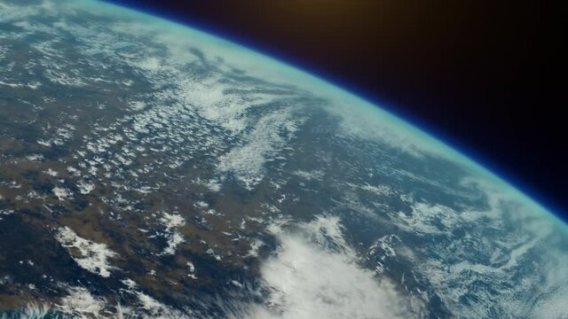 Cinematic realistic Earth planet  rotation. India part in Asia view from space. Sun reflection in the ocean through the clouds.