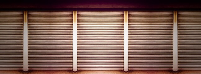 Closed steel shutter door of warehouse, storage or storefront for background and textured.