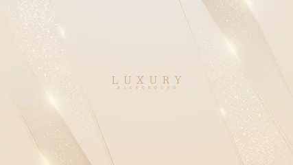 Foto op Plexiglas Golden lines luxury on cream color background. elegant realistic paper cut style 3d. Vector illustration about soft and beautiful feeling. © witsanu