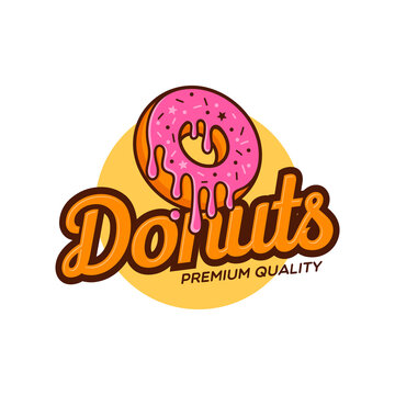 Donuts Logo Vector illustration. Design element for restaurant menu illustration or for logotype.
