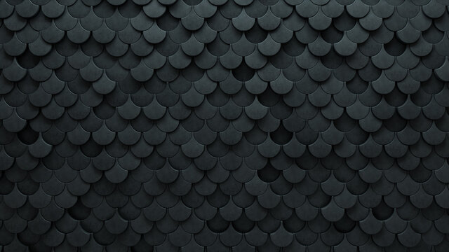 Polished, Concrete Wall background with tiles. Fish Scale, tile Wallpaper with 3D, Futuristic blocks. 3D Render