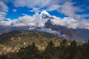 View from mount near Khunde Village. Nepal
