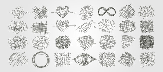 Fototapeta premium set of chaotic scribble line art vector abstract illustration design, freehand scribble art background