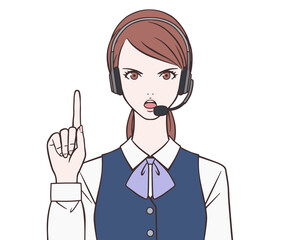 人差し指を立てて注意をするオペレーターの女性