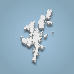 3d isometric map of Shetland Islands is an archipelago in Scotland