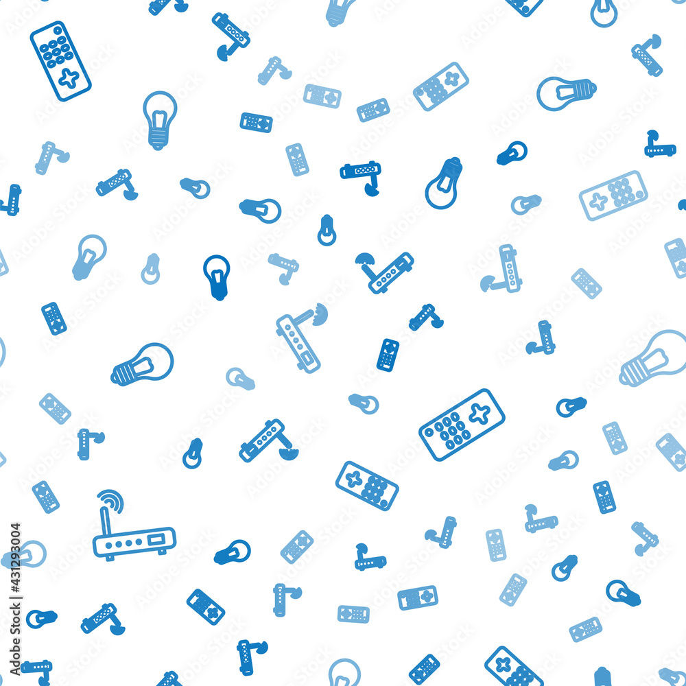 Poster set line router and wi-fi signal, remote control and light bulb with concept of idea on seamless pat