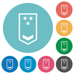 Military insignia with one chevron and three stars flat round icons