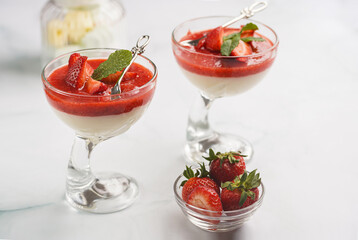 White cream sweet dessert with strawberries