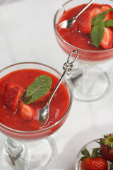 White cream sweet dessert with strawberries