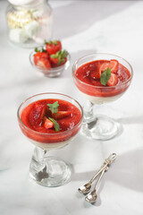 White cream sweet dessert with strawberries