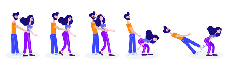 Self-defense. Self-defense technique for a woman. Lesson for girls. How to save from bullies. Vector educational illustration.