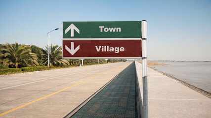 Street Sign Town versus Village