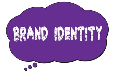 BRAND  IDENTITY text written on a violet thought cloud bubble.