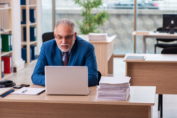Fototapeta premium Old male boss employee working in the office