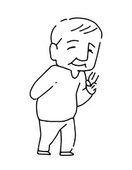 ピースをしているおじいちゃんのシンプルなパステルカラーベクターイラスト　おじいさん　男性