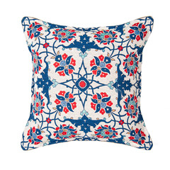 decorative colorful pillow with traditional pattern isolated on white