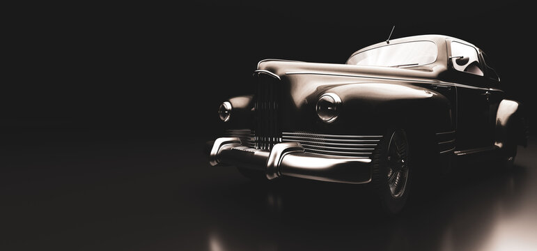 Classic retro car on black. Vintage