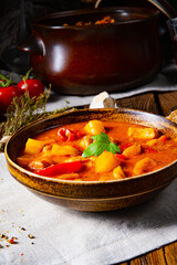 rustic Hungarian goulash soup with paprika