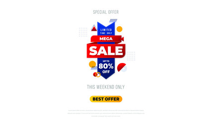Sale banner template design with geometric background , Big sale special offer up to 80% off. Super Sale, end of season special offer banner. vector illustration.