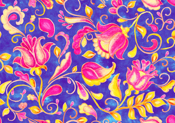 Paisley watercolor floral pattern