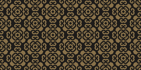 Repeating background pattern with floral ornaments on a green background, wallpaper. Seamless pattern, texture. Vector illustration