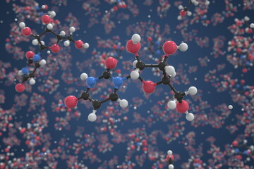 Molecule of uridine, ball-and-stick molecular model. Scientific 3d rendering