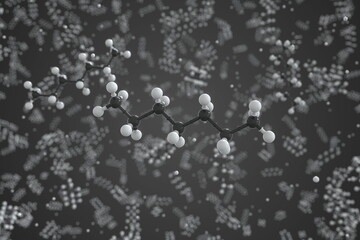 Heptane molecule made with balls, conceptual molecular model. Chemical 3d rendering