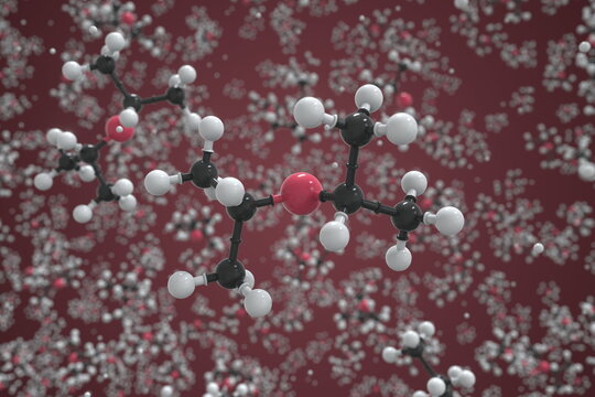 Molecule of diisopropyl ether, ball-and-stick molecular model. Scientific 3d rendering