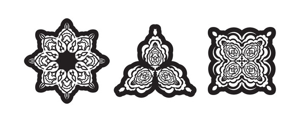 Set of circular ornament, filled silhouette. Vector illustration