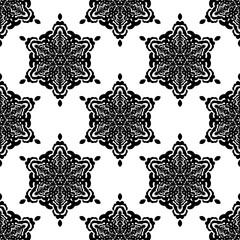Seamless geometric line pattern in eastern or arabic style. Black and white background. Good for murals, textiles and printing.