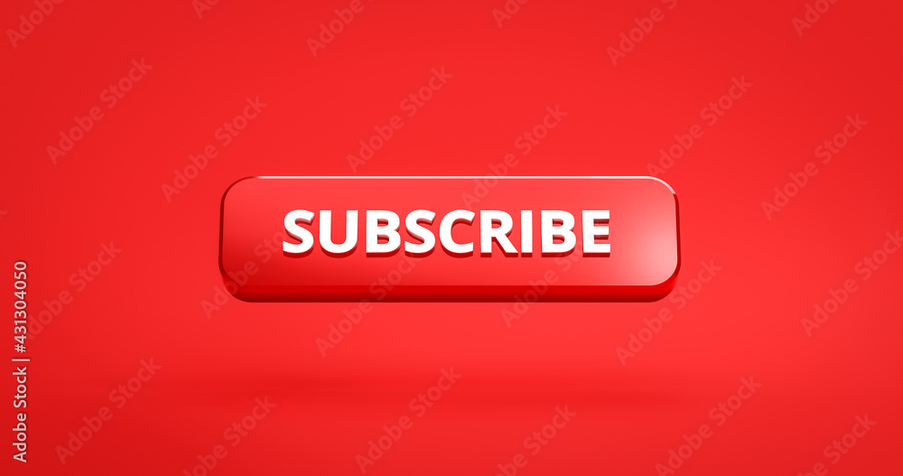 Poster subscribe button or subscription online membership on red background with notification channel. 3d r