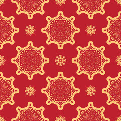 Red Christmas seamless pattern with ornament. Good for clothing, textiles, backgrounds and prints. Vector illustration.