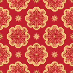 Red Christmas seamless pattern with ornament. Good for clothing, textiles, backgrounds and prints.