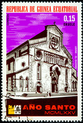 stamp printed in Equatorial Guinea, Holy Year shown Udine, The Duomo