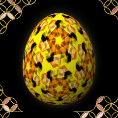 Happy Easter, Artfully designed and colorful 3D easter egg, 3D illustration on black background with frame