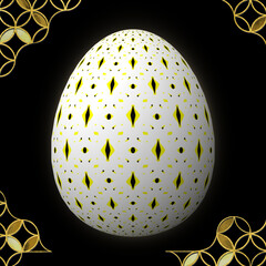 Happy Easter, Artfully designed and colorful 3D easter egg, 3D illustration on black background with frame