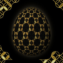 Happy Easter, Artfully designed and colorful 3D easter egg, 3D illustration on black background with frame
