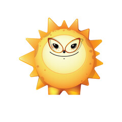 The sun is the center of the solar system. Bright sun. Cartoon sun