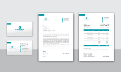 Modern stationery pack with business card, letterhead and invoice design