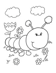 Cute Caterpillar Coloring book Page Vector Illustration Art