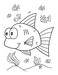 Zelfklevend Fotobehang Happy Fish Coloring Book Page Vector Illustratie Art © Blue Foliage